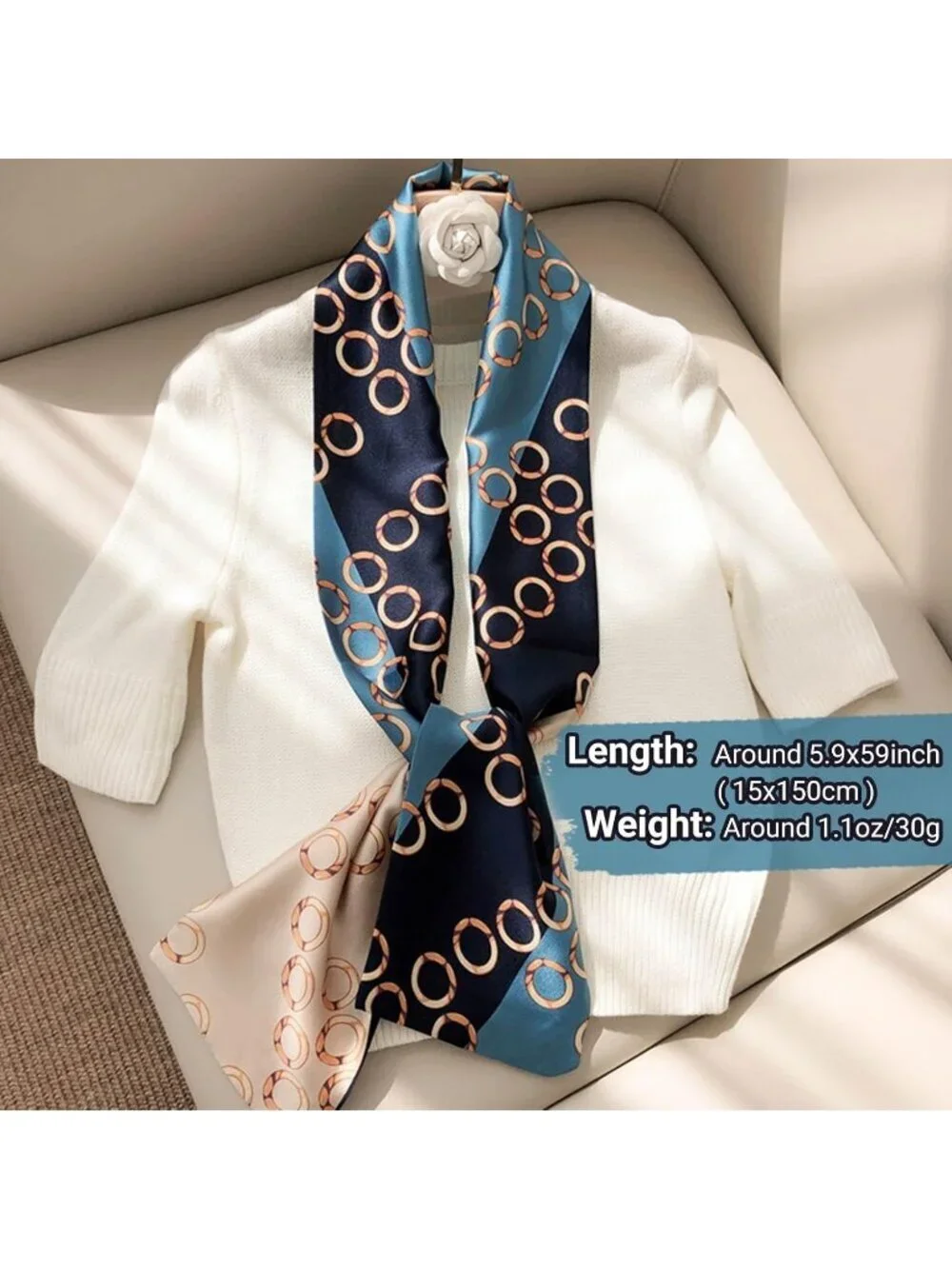 Women's Blue Circle Stylish Silky Satin Headscarf Wrap Lightweight Scarves Scarf